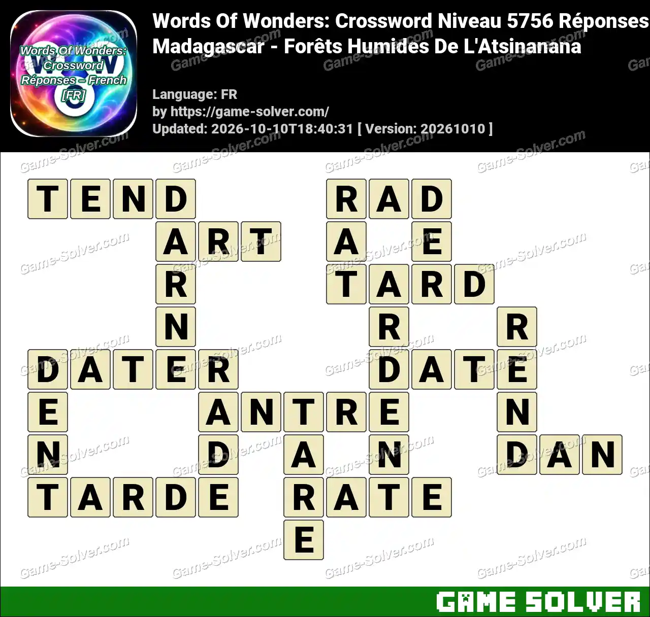 Words Of Wonders: Crossword Niveau 5756 Réponses – Madagascar – Forêts Humides De L’Atsinanana